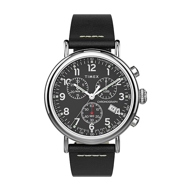 Timex® Standard Chronograph 41mm Leather Strap - Bla...